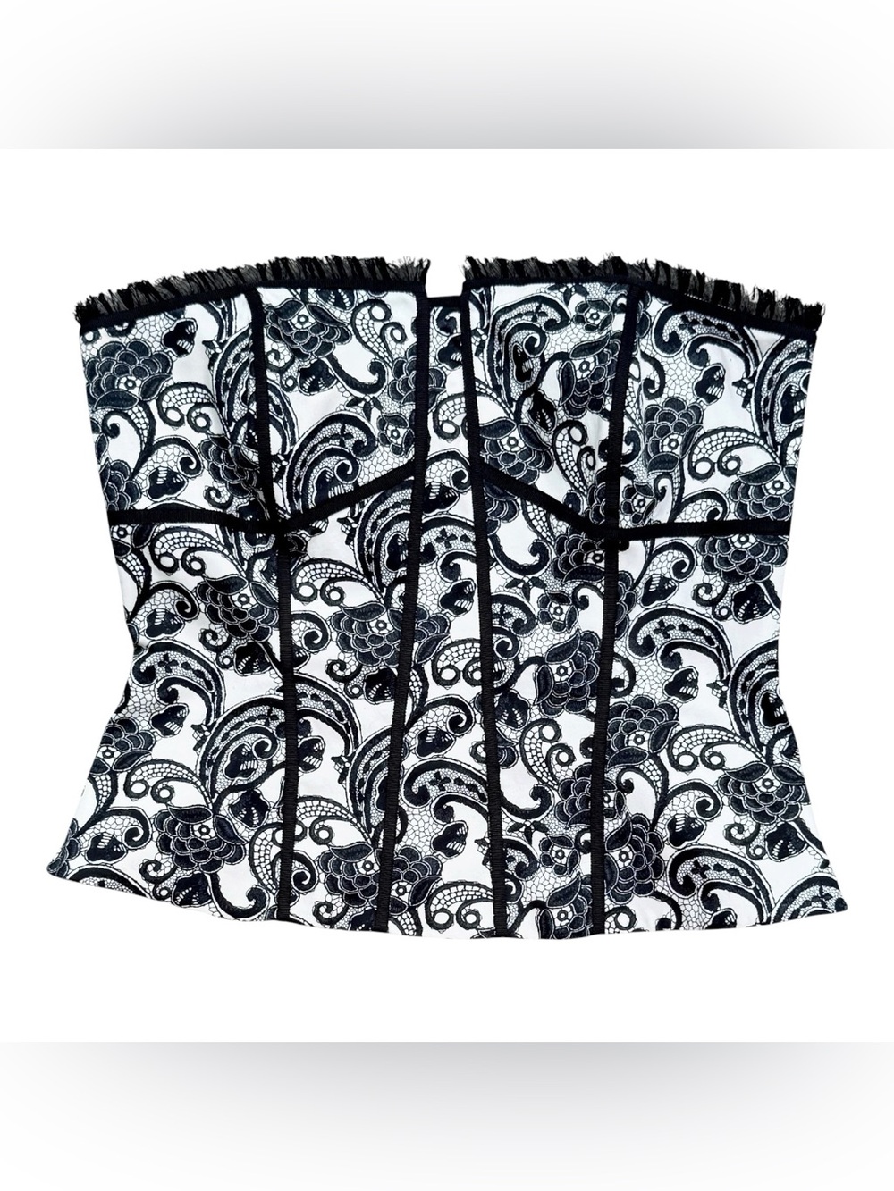 White House Black Market Black & White Floral Lace Strapless Bustier